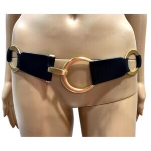 Suzi Roher Stretch Belt | Gold Circle Front | 2000s Designer